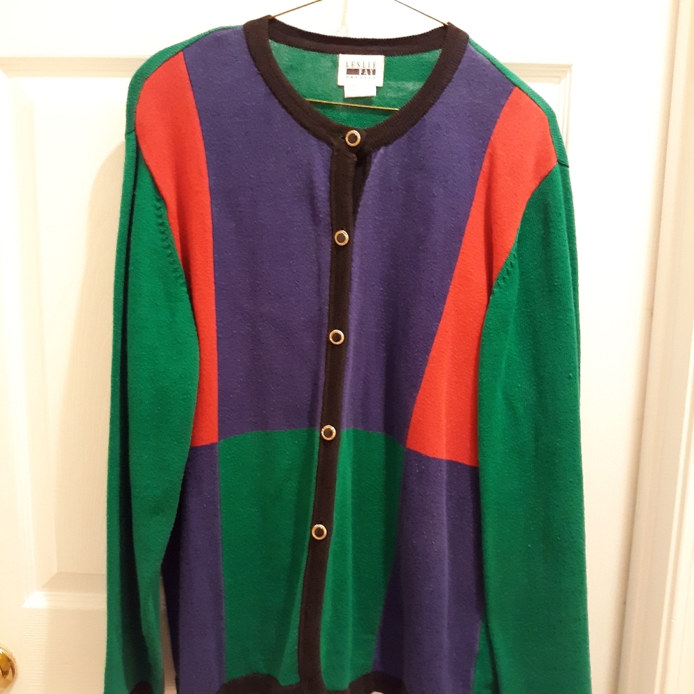 Leslie Fay colorblock cardigan sweater